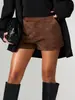 Pantalones cortos retro de gamuza populares transfronterizos europeos y americanos para mujer, de cintura alta, diseño plisado, pantalones cortos ajustados casuales con estilo y bolsillos