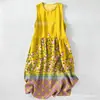 Vestido Casual de Algodón Puro con Estampado Digital Nuevo Transfronterizo, Cuello Redondo, Sin Mangas, Largo Medio, para Mujer, Verano en la Playa