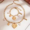 Mili Chapado en Oro Real de 18K Corazón Grande Multi-Accesorio Gota de Aceite Conjunto de Collar y Pulsera Conjunto Creativo de Acero Inoxidable