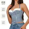 Palácio da Reunião Lingerie Modeladora Body com Alça Halter Listrado Bandeau Modelador Corporal Controle da Barriga Tira de Aperto Firme Corset Sutiã com Barbatanas