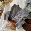 Suéter Cárdigan de Punto Retorcido Bordado con Hilo de Tres Hebras Pony para Mujer Otoño Invierno Principios de Primavera Abrigo Top Vintage Cuello Redondo