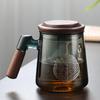 Taza de tres piezas con mango de madera, taza de vidrio con burbujas, taza de separación de té, taza con filtro especial personal.