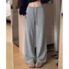 Foto real do novo calça larga de outono 2026 com cordão e amarração, calça casual estilo coreano, solta e simples, calça feminina 18614