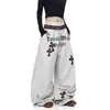 Pantalones de chándal casual retro hip-hop con estampado de leopardo y retazos, estilo coreano, plisados, de pierna ancha, para mujer, versátiles para primavera y danza de jazz