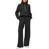Conjunto Casual Duas Peças Feminino Europeu e Americano Transfronteiriço, Moletom Oversized com Meio Zíper, Calça Jogger de Pernas Largas, Traje de Cor Sólida