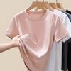 Camiseta de manga corta de algodón mercerizado 80 con amoníaco líquido para mujer, verano, cuello redondo, ajustada, algodón caballo, camiseta de alta gama, camisa básica, seda helada