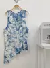 Vestido artístico azul tie-dye hecho a mano de Radix Isatidis de planta pura original, sobrecapas exteriores protectoras solares