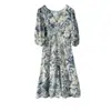 Novo Vestido Pesado de Seda Estilo Chinês, Padrão de Porcelana Azul e Branca, Vestido de Seda de Amora, Mangas Bufantes, Roupas de Verão Femininas Estilo Étnico