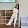 Pijama de algodón puro para mujer con copas en el pecho, nuevo conjunto de primavera y otoño de manga larga y pantalón largo, estilo simple y casual, se puede usar afuera como ropa de casa