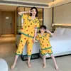 Pijama Infantil de Verão Meninas Manga Curta Algodão Penteado Estilo Coreano Gola Princesa Pai-Filho Médio e Grande Crianças Menina Bebê Pijama Roupa de Casa