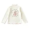 Nueva Ropa Interior de Dibujos Animados para Niñas de Comercio Exterior Otoño Invierno Polar Cálido Top con Borde de Oreja Camiseta de Manga Larga Rayada para Niños