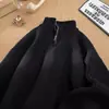 Suéter Americano de Color Sólido con Media Cremallera para Hombre, Nuevo Estilo Retro Perezoso Holgado para Otoño e Invierno, Suéter Chaqueta Versátil para Pareja