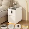 Mesa de cabeceira inteligente ultrafina, luxo leve minimalista moderno, com chave, multifuncional, pequeno armário de cabeceira de madeira maciça para uso doméstico, sem necessidade de instalação