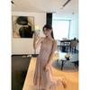 Baishiman Chiffon Ruffled Slip Skirt Vestido de Verão Feminino Irregular Costura A- Saia