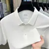 Camiseta de Seda de Gelo de Manga Curta para Homens, Estilo Fino de Verão, Casual de Negócios, Versátil, Cor Lisa, Camisa Polo, Top Solto de Meia Manga