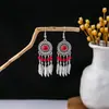 Pendientes Bohemios Azules de Turquesa Estilo Étnico Europeos y Americanos, Pendientes de Borla de Metal Plateado Imitación, Joyería de Borla Vintage para Orejas al por Mayor