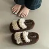 Pantuflas Peludas Exquisitas con Hebilla de Cinturón, Suela Gruesa, Estilo Vintage, para Mujer, Novedad Otoño/Invierno 2025, Zapatillas de Algodón de una Sola Tira