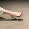 Sandalias de tacón alto plateadas con pedrería, estilo francés, ultrahermosas, de punta abierta, con tira transparente, versátiles, slip-on