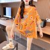 Tiro Real Súper Fuego Sentido del Diseño Camiseta Estampada de Manga Corta para Mujer Moderna Verano 2023 Nueva Ropa Holgada de Longitud Media Estilo Occidental para Mujeres