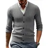 Comercio Exterior Amazon Transfronterizo Cárdigan de Punto Trenzado con Cuello en V para Hombre Suéter de Punto Trenzado Ajuste Delgado Europeo y Americano Chaqueta Suéter Casual con Botones