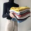 Nuevo Top de Punto de Color Sólido de Manga Larga de Cuello Alto para Otoño e Invierno, Ajuste Delgado, Top Base Trendy para Mujer, Elegante Negro