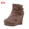 2026wish estación independiente comercio exterior botas de cuero para mujer tacón de cuña plataforma comercio exterior talla grande Fabricante de Zapatos para Mujer botas de cuero para mujer