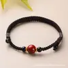 Pulsera de hilo rojo tejida a mano, cristal de obsidiana, cuenta de la suerte, unisex, cuerda de mano ajustable, joyería
