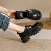 Zapatos de cuero de suela gruesa ultraligeros para mujer 2024 Nuevos mocasines de cuero genuino estilo británico zapatos de una sola capa negros con altura oculta para el dedo gordo del pie