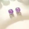Aretes de Flor de Hielo Rosa con Diamantes Completos para Mujer Aretes de Rosa Morada Pequeños Frescos de Nicho Elegantes Aretes de Moda Simples Versátiles