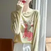 Nueva Colección Primavera/Otoño 2026: Camiseta de Manga Larga de Punto, Cuello Redondo, Bloques de Color, Estampado de Dibujos Animados, Corte Holgado, Versátil y a la Moda para Mujer