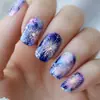 Unhas Vestíveis Quadradas Europeias Gradiente Azul-Roxo Padrão de Fogos de Artifício Coloridos Unhas Postiças Reutilizáveis Unhas de Manicure