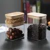 Pote de Armazenamento de Vidro, Pote Selado, Pote de Formato Especial, Pote com Tampa de Bambu, Pote de Armazenamento Retangular de Vidro Borossilicato Alto