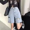 Shorts Jeans Rasgado Feminino para o Verão, Cintura Alta, Corte Reto, Perna Larga, Tamanho Plus, Caimento Solto, Design Emagrecedor, Calça de Cinco Pontos