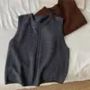 Elegante chaleco de punto trenzado de puntada media minimalista para mujer, otoño e invierno, cuello redondo, versátil para capas, chaleco suéter de lana pullover