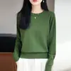 Top Básico de Cuello Redondo de Algodón Puro para Mujer 2026 Otoño Nuevo Llegada Petite Holgado Adelgazante Suéter de Punto de Algodón Puro para Mujer