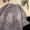 Camiseta americana de gamuza para hombre, de verano, de talla grande, holgada, de media manga, informal, de manga corta y con refuerzos gruesos.