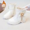 Botas Infantis Outono e Inverno 2026 Nova Moda Estilo Coreano Infantil Botas de Cano Médio Forradas com Lã para Crianças Maiores Botas Curtas de Couro de Princesa