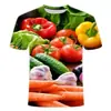 Nueva Camiseta Casual de Manga Corta Estampada para Hombre de Comercio Exterior Más Vendida Transfronteriza Fruta de Chile Simulada y Verduras Estampadas