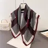 Pañuelo pequeño cuadrado de mezcla de algodón y lino, con patrón geométrico simple, tacto de terciopelo sintético y textura de espiga, para la cabeza, chal, bufanda decorativa para el cuello y bufanda