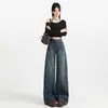 Jeans feminino retro de perna larga, novo estilo 2026, cintura alta, modelador, com caimento fluido, e disponível para dropshipping de item único