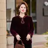 Dropshipping Venda Quente Roupa de Mãe 2026 Outono Novo Estilo Chinês Veludo Camada Base Manga Longa Camiseta Top Feminino