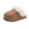 Pantuflas peludas de suela gruesa para mujer, nuevo estilo de invierno, piel y pelo integrados, punta cerrada, sin cordones, algodón para la nieve