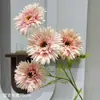 4 Cabezas de Hibisco Crisantemo Cepillado Francis Flor Artificial Material Boda Flor de Seda Crisantemo Margarita Gerbera Girasol