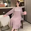 Pijama para chica rellenita Mujer Primavera y Otoño 6535 Algodón Manga Larga Camisón Estilo Corte Vintage Talla Grande Gordita Ropa de Casa para Usar Afuera
