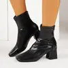 Comercio exterior transfronterizo talla grande 2026 otoño e invierno nuevos botines de tacón alto para mujer, punta cuadrada, tacón grueso, modernos, casuales, versátiles, botas de moda