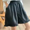 # 518 Shorts Femininos de Algodão e Linho Novos de Verão, Estilo Vintage, Acabamento Resistente, Cintura Elástica, Shorts Casuais de Perna Larga, Verde