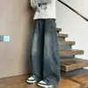 Jeans preto estilo americano com barra curva para homens, novo modelo outono 2026, calças retas soltas, calças largas plus size