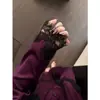 Pijama de Seda de Hielo Morado de Alta Gama con Ribete de Encaje Puro para Mujer, Nuevo Estilo de Primavera Manga Larga Pantalón Largo Ropa de Casa Tallas Grandes Conjunto