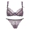 Conjunto de Lencería Sexy de Encaje de Comercio Exterior para Mujer Verano Delgado Pecho Grande Pecho Pequeño Reductor de Pecho Moño Hueco Color de Contraste Transpirable Conjunto de Sujetador