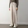 Pantalones de pierna ancha 100% lana pura para mujer, de tiro alto, adecuados para figuras petite, pantalones casuales de pierna recta hasta el suelo con corte ajustado y caída.